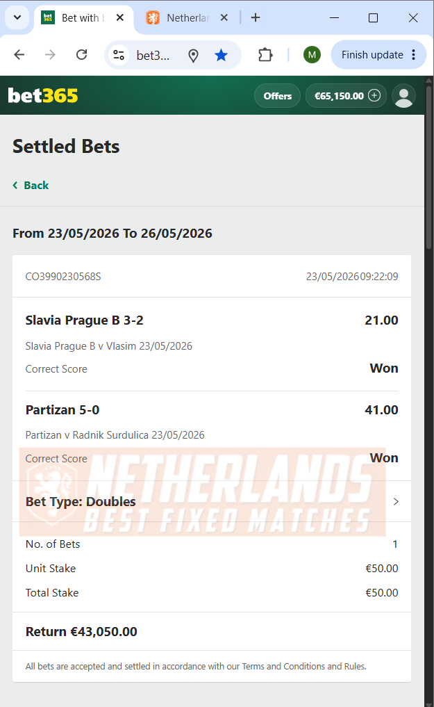 fixed matches correct score high odds 23.05.2026