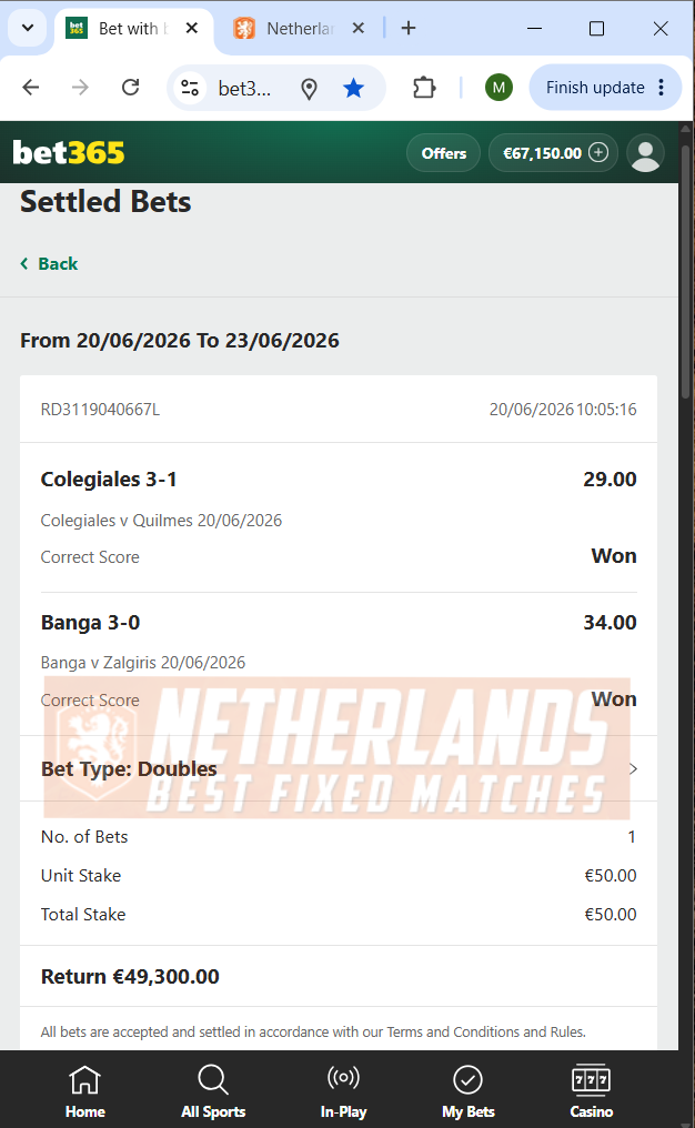 fixed matches correct score high odds 20.06.2026