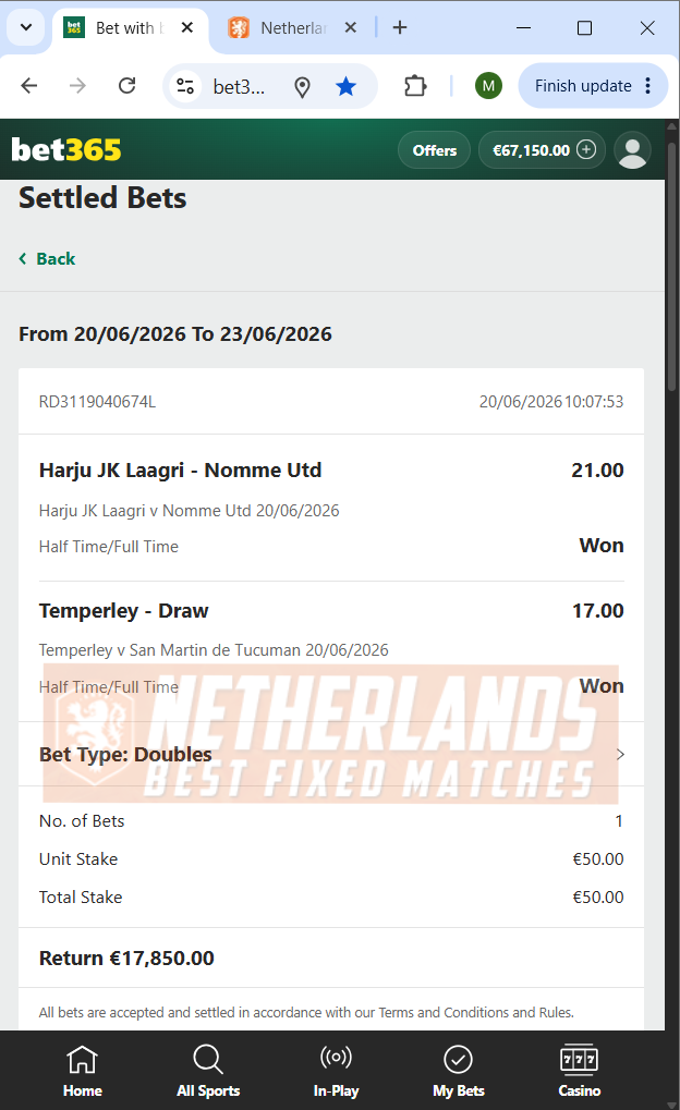 halftime fulltime fixed matches 100% sure 20.06.2026
