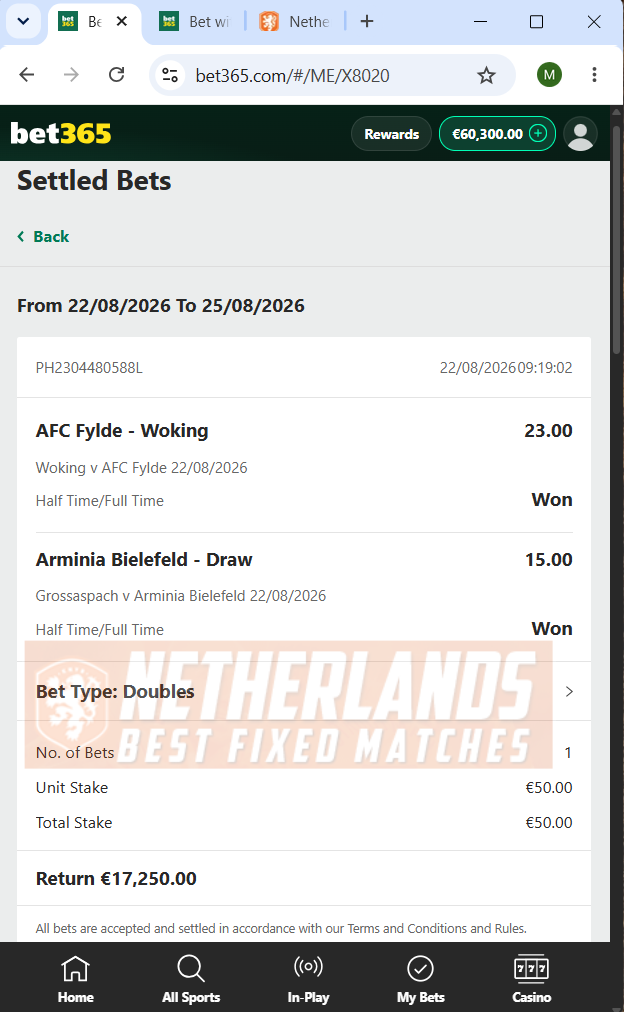 halftime fulltime fixed matches 100% sure 22.08.2026