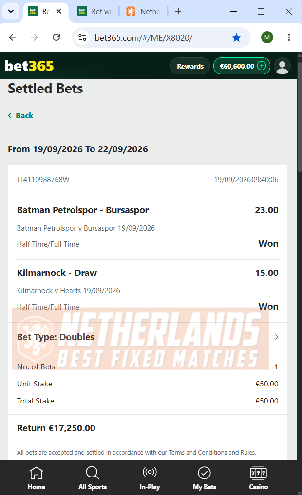 halftime fulltime fixed matches 100% sure 19.09.2026